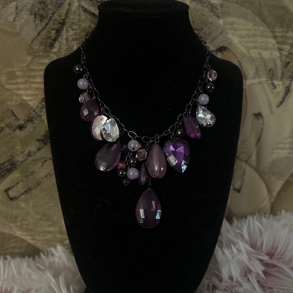 Adjustable Statement Purple Teardrop Cluster Blac… - image 1